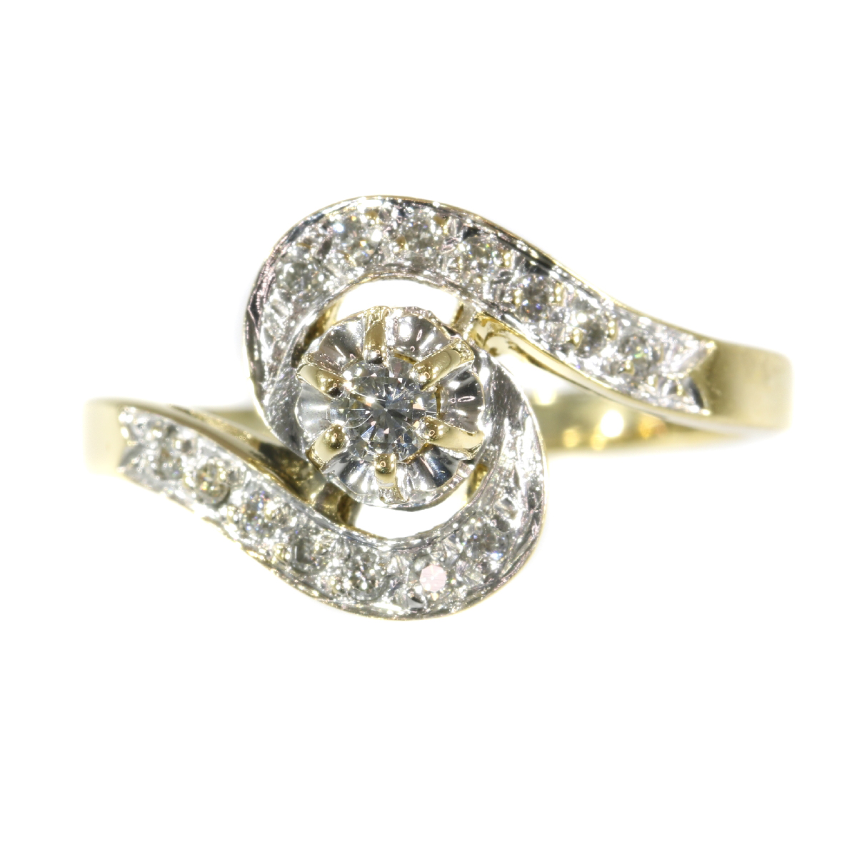 Vintage French gold and diamond tourbillon ring
